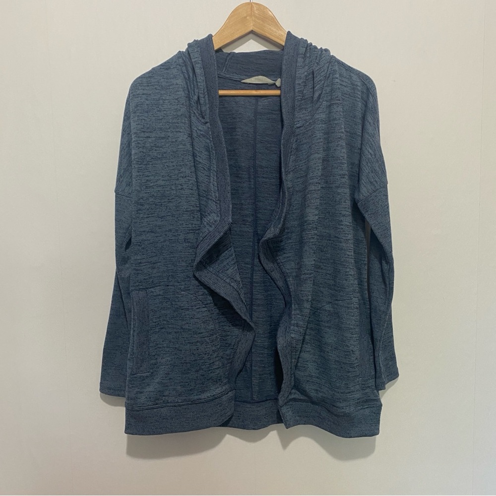 Athleta Cardigan Sweater Women's Small Open Blue Blissful‎ Wrap Hooded Pockets